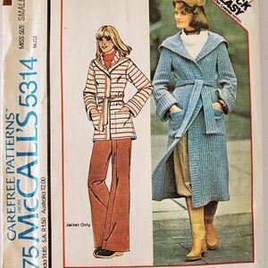 McCalls Ulined Hooded Sweater Coat Jacket S Belted Wrap Duster Hip
